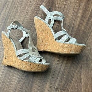 BCBG Women's Wedge Sandals - Snakeskin Gray